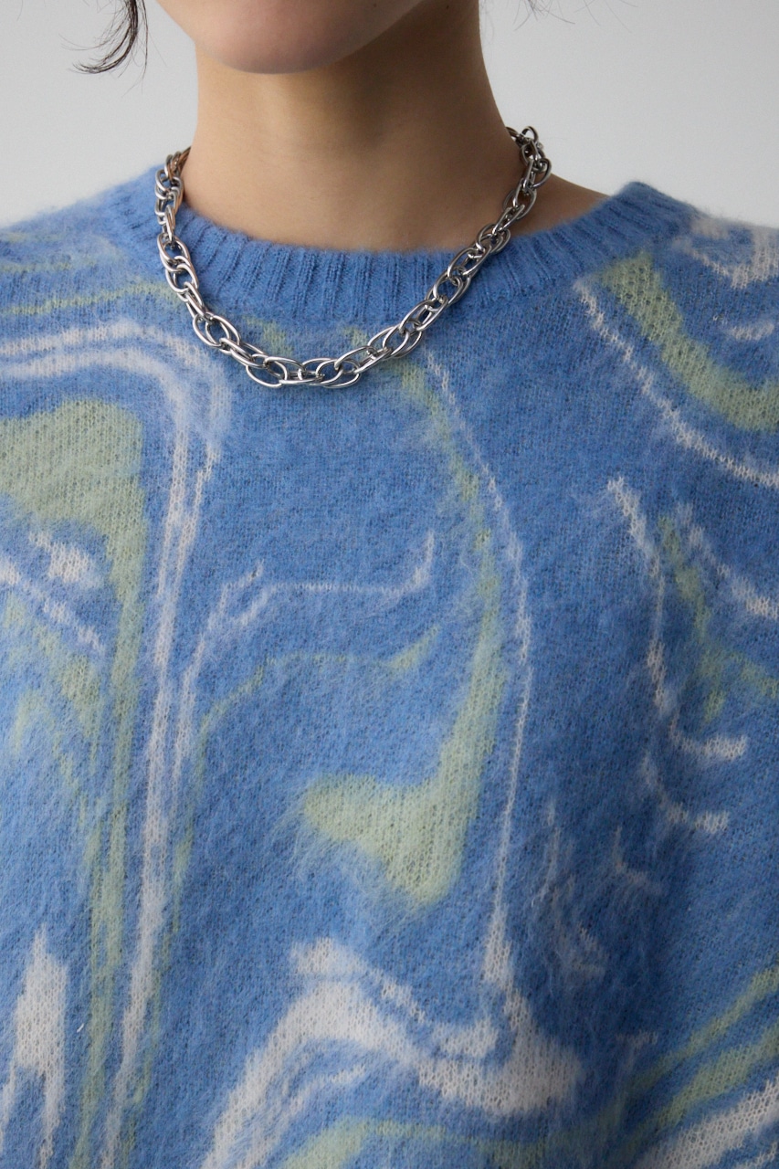 マーブルクロップドジャガードニット 柄BLU FREE