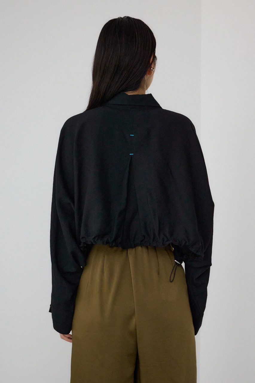 【PLUS】ショートギャザーシアーシャツ BLK FREE