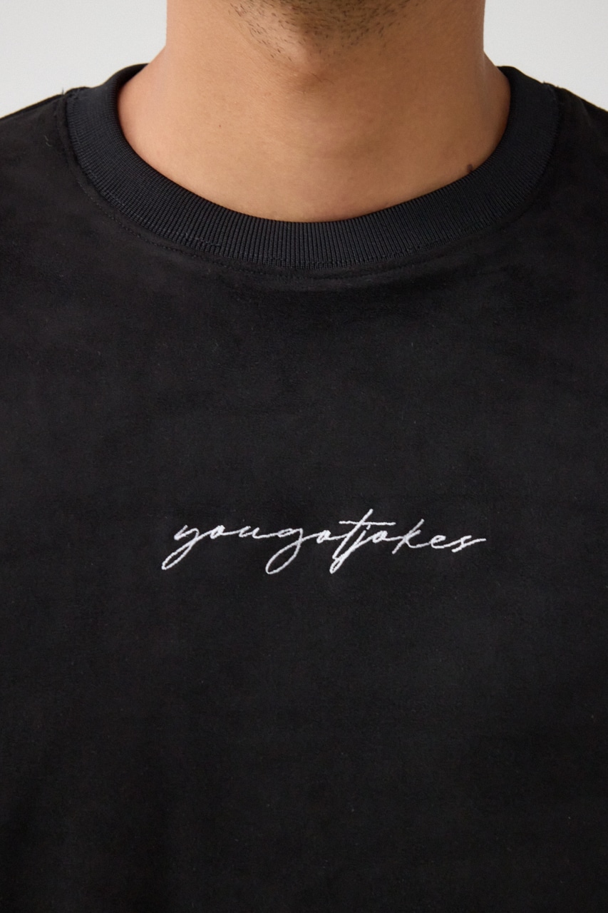 フェイクスウェード刺繍ロゴトップス BLK FREE