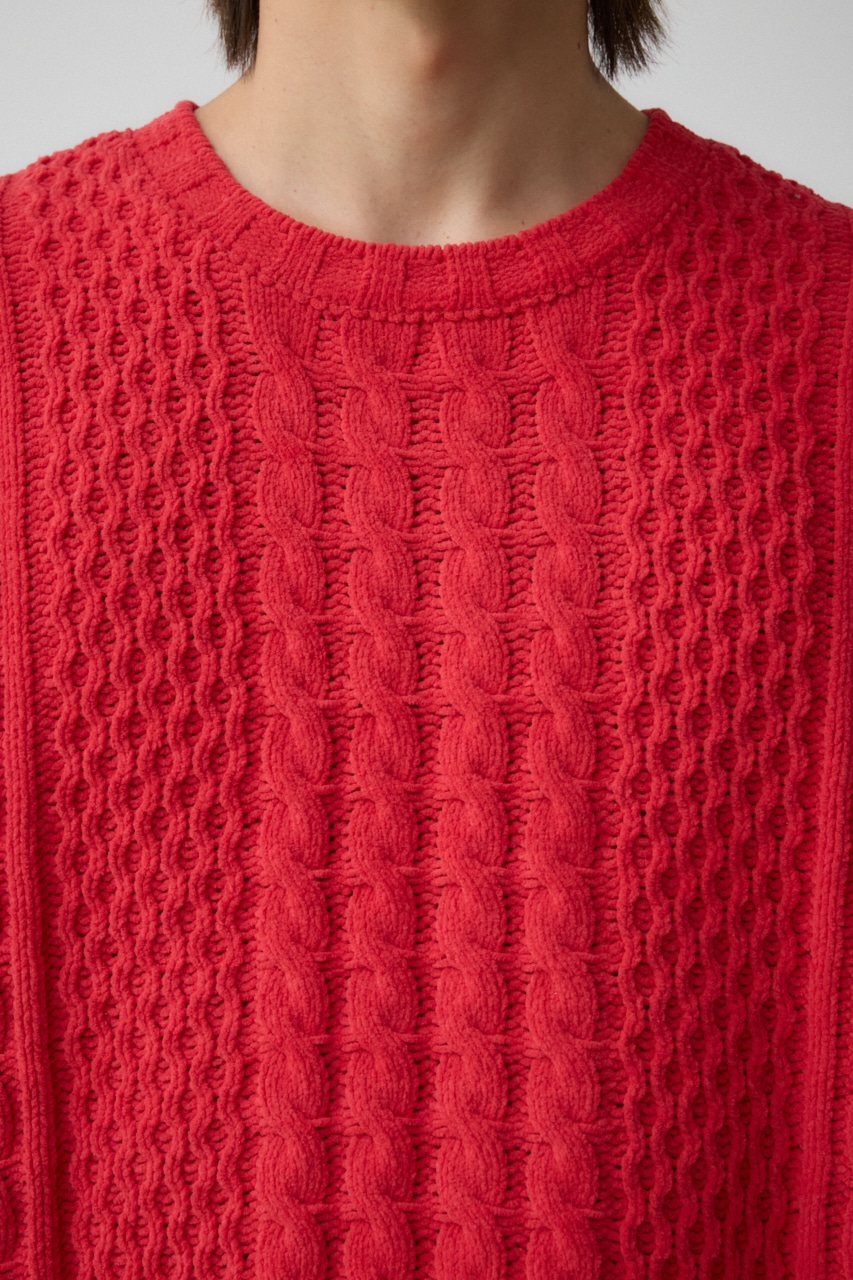 シェニールケーブルニット L/RED S-M