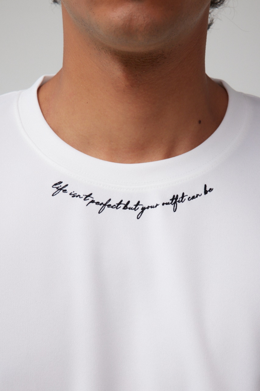 ポンチ刺繍ロングTシャツ WHT M