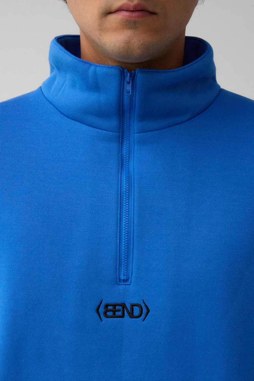 裏起毛ロゴハーフジッププルオーバー BLU FREE