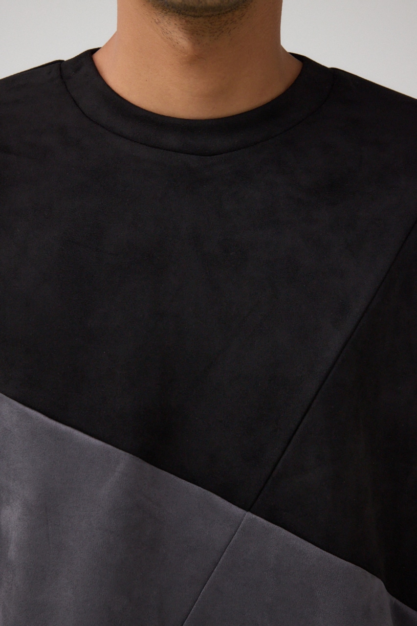 フェイクスウェードパネル切替トップス 柄BLK FREE