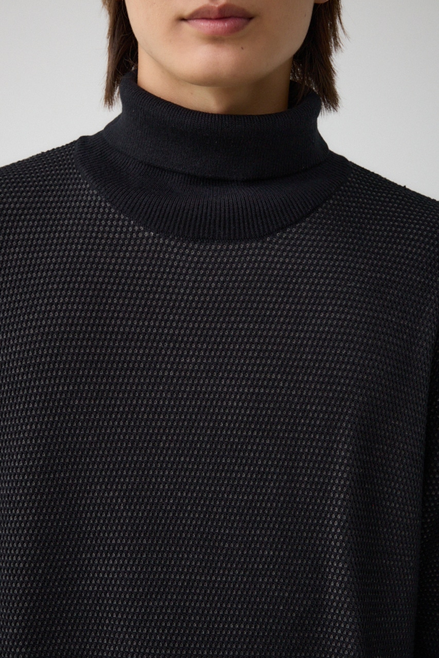 ハニカムタートルネックニット BLK L