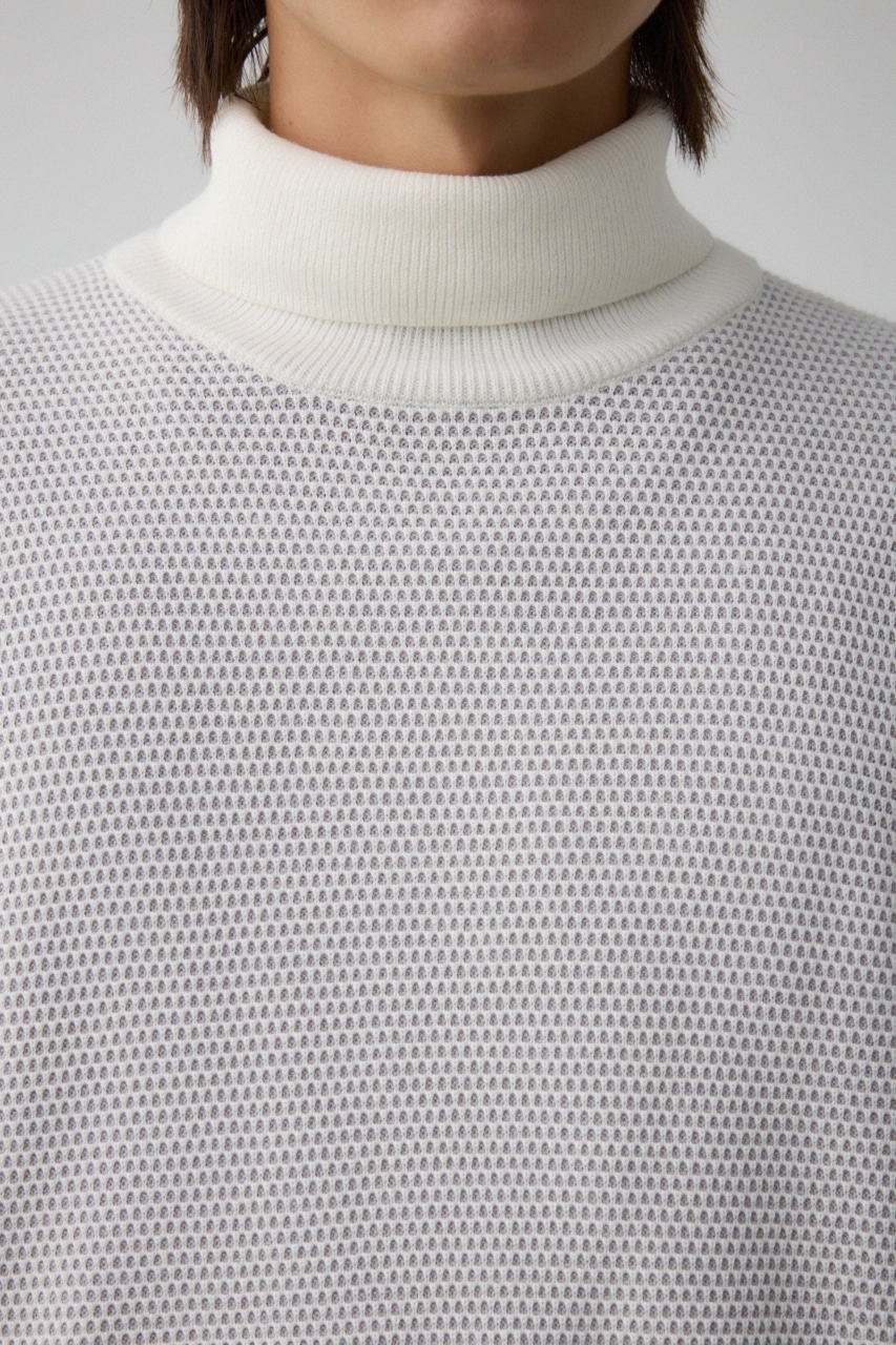 ハニカムタートルネックニット WHT L
