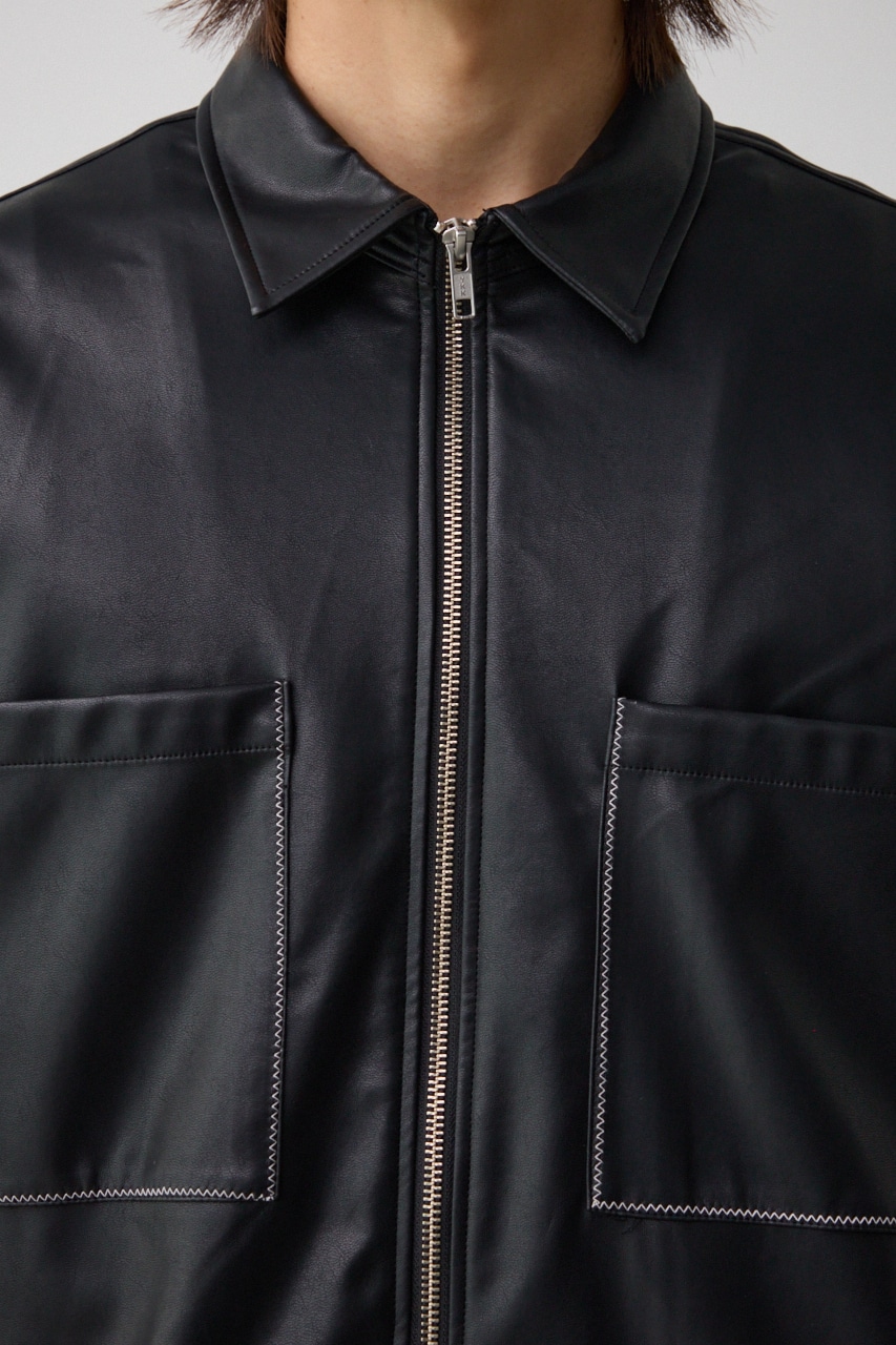 フェイクレザーCPOシャツ BLK FREE