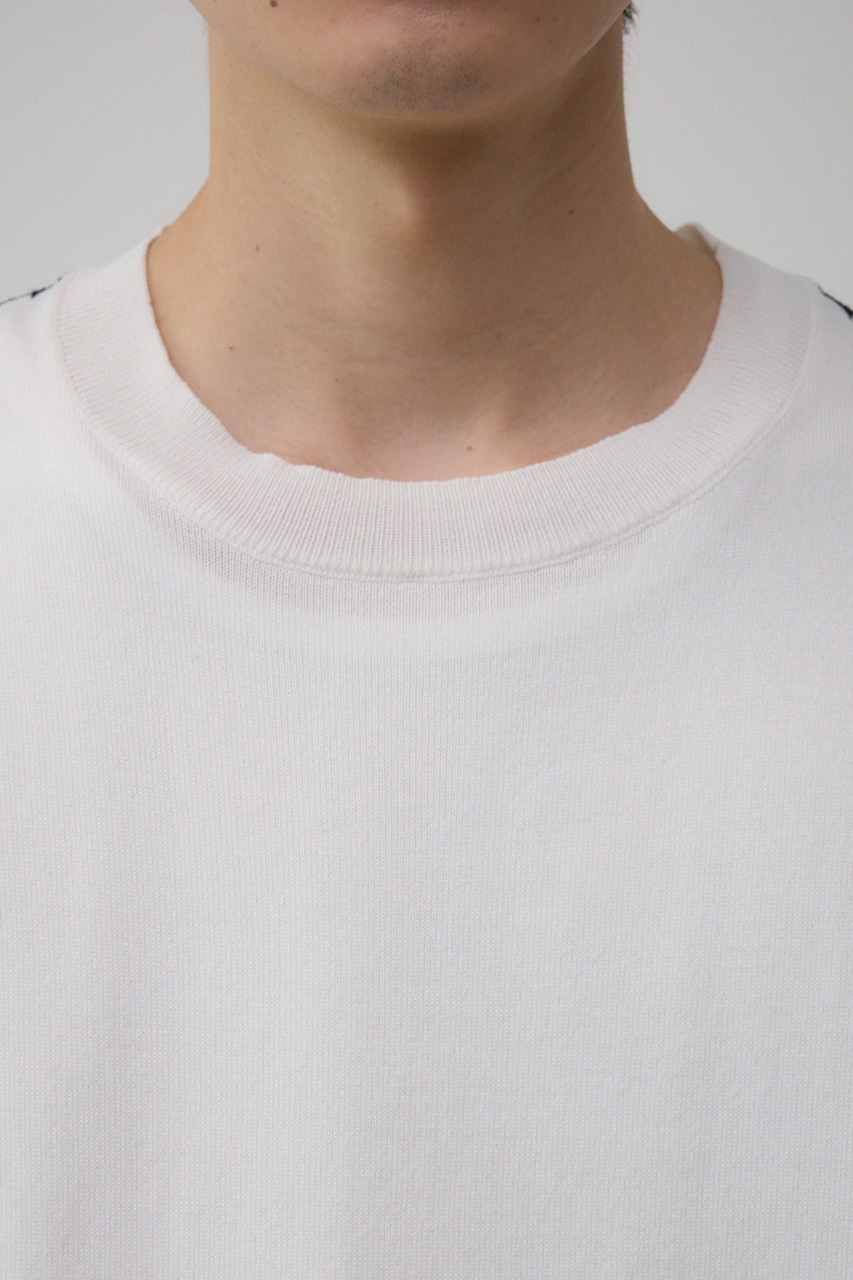 ブランケットステッチ半袖ニット O/WHT FREE