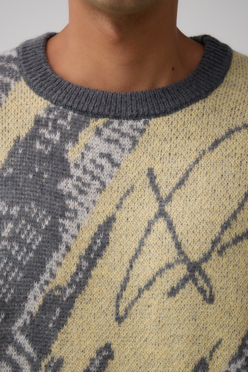 ビッグシテイージャガードニット 柄YEL FREE