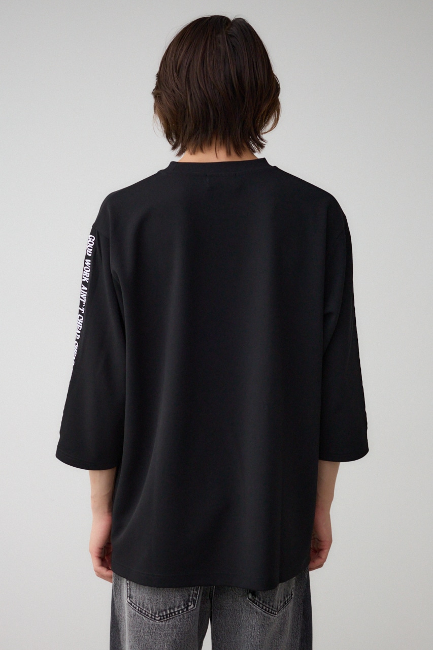 袖刺繍8分袖ビッグT BLK FREE