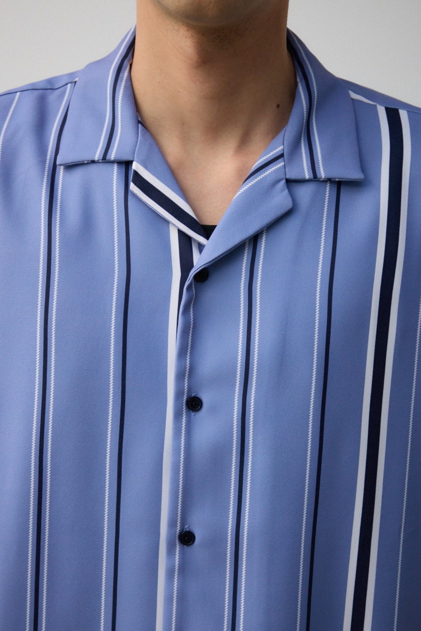 梨地マルチストライプシャツ 柄BLU M