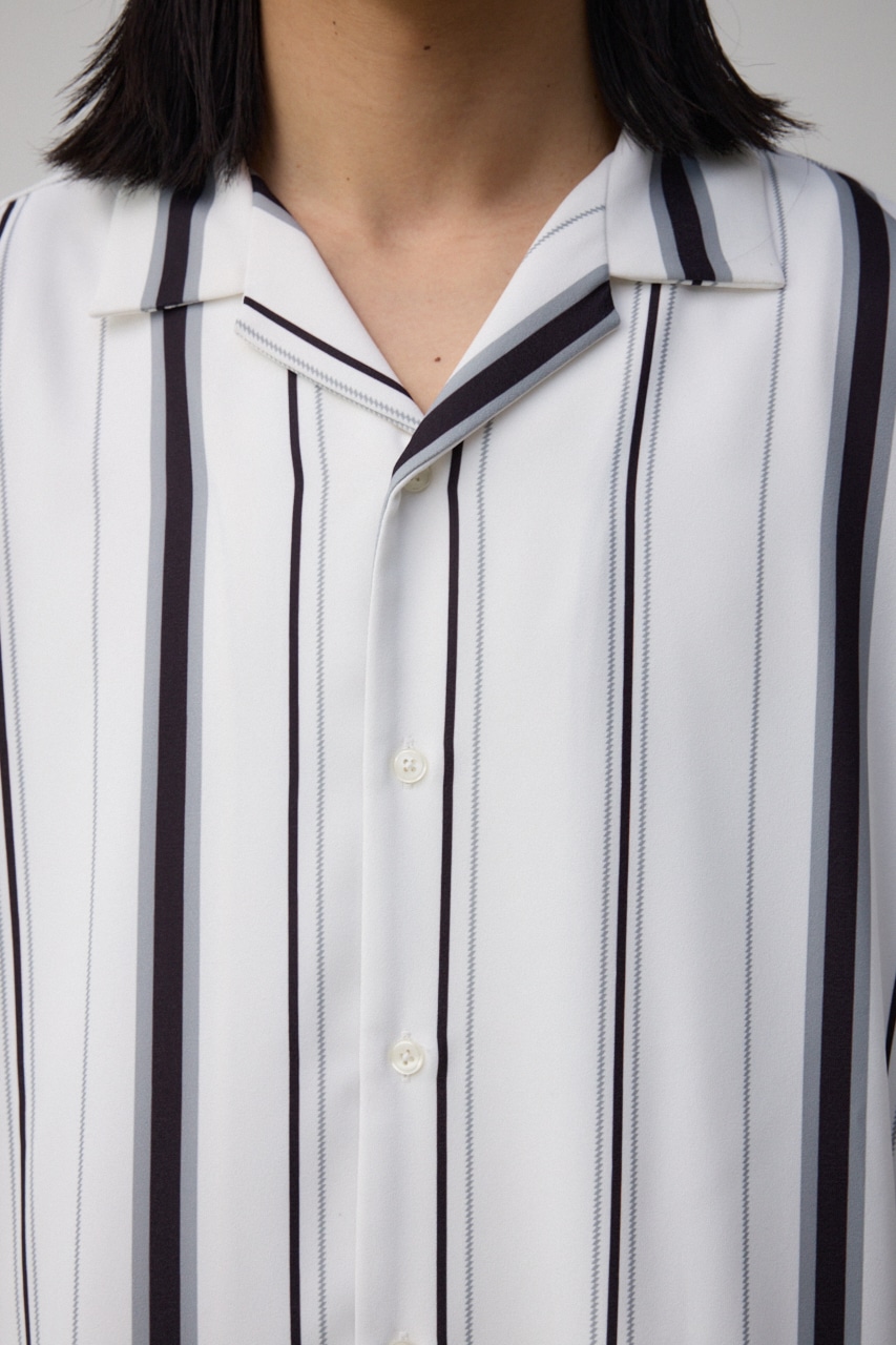 梨地マルチストライプシャツ 柄WHT M