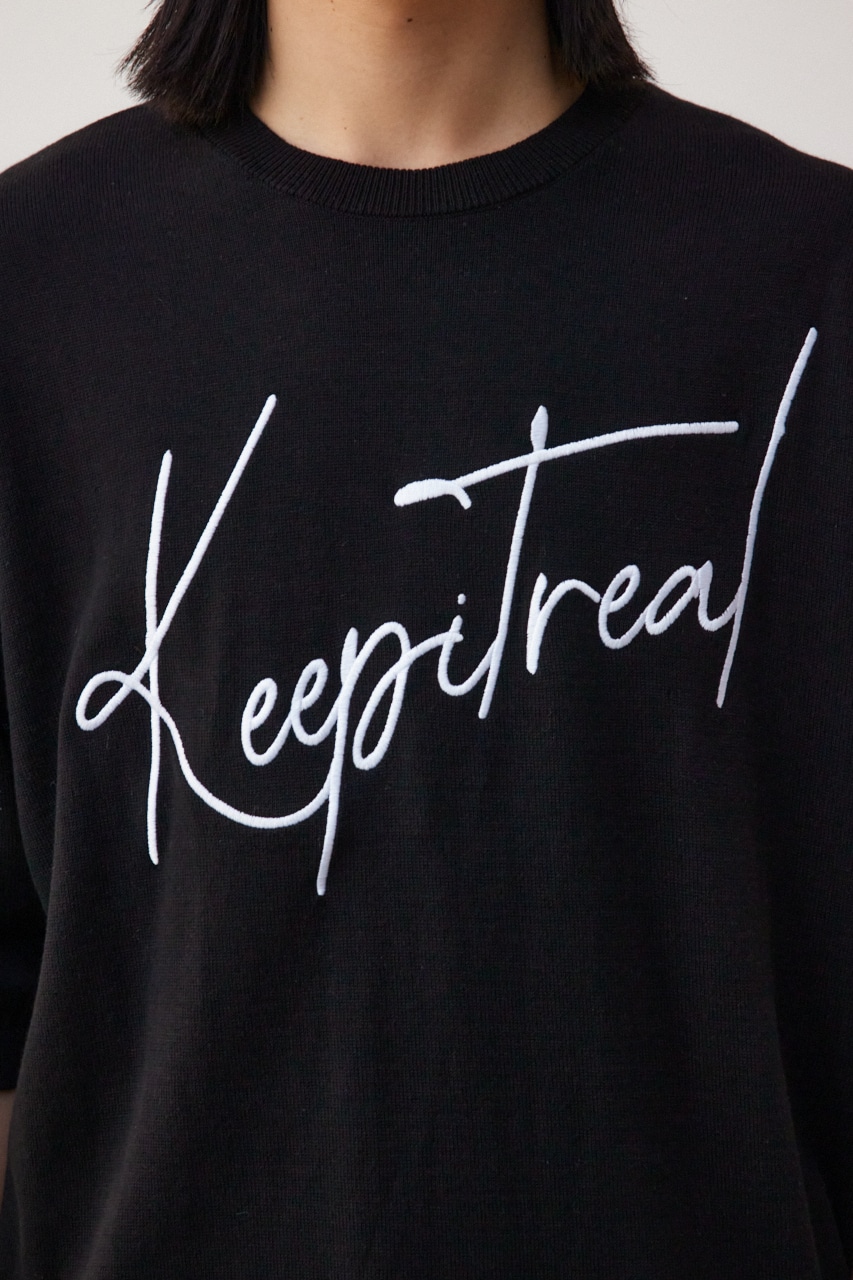 3D刺繍半袖ニットトップス BLK FREE