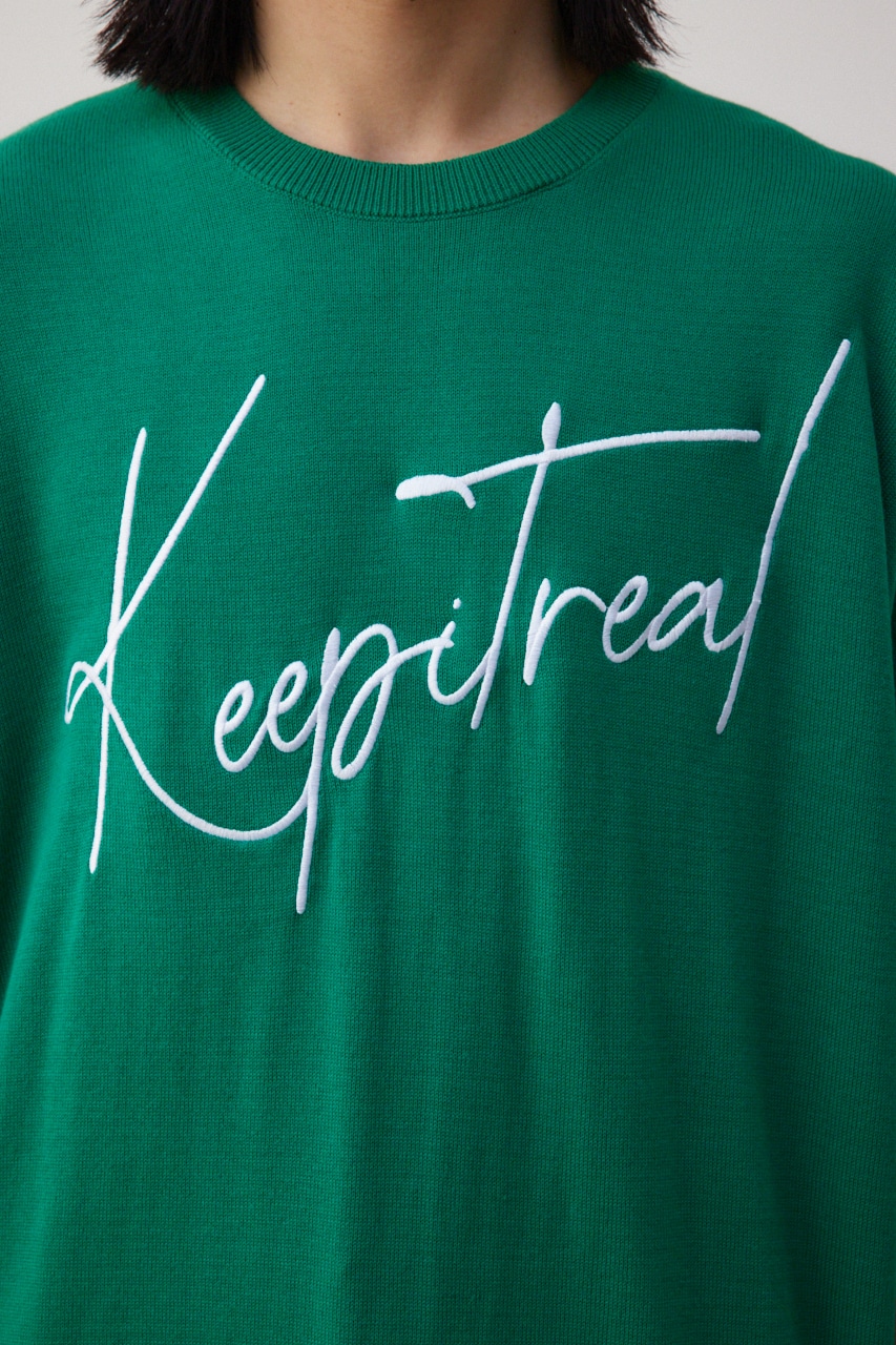 3D刺繍半袖ニットトップス GRN FREE