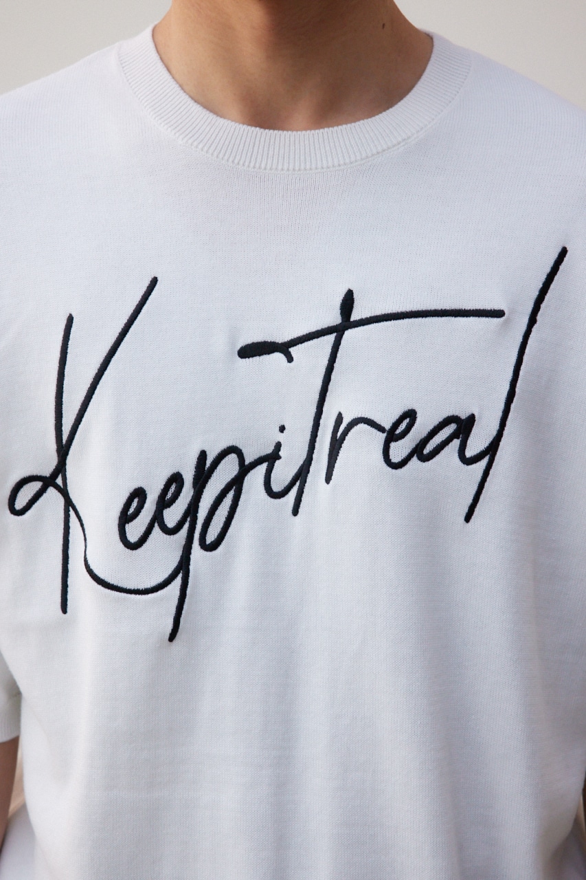 3D刺繍半袖ニットトップス WHT FREE