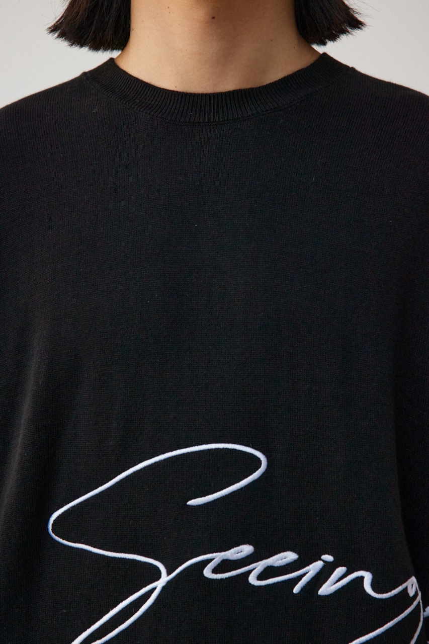 3D刺繍長袖ニットトップス BLK FREE