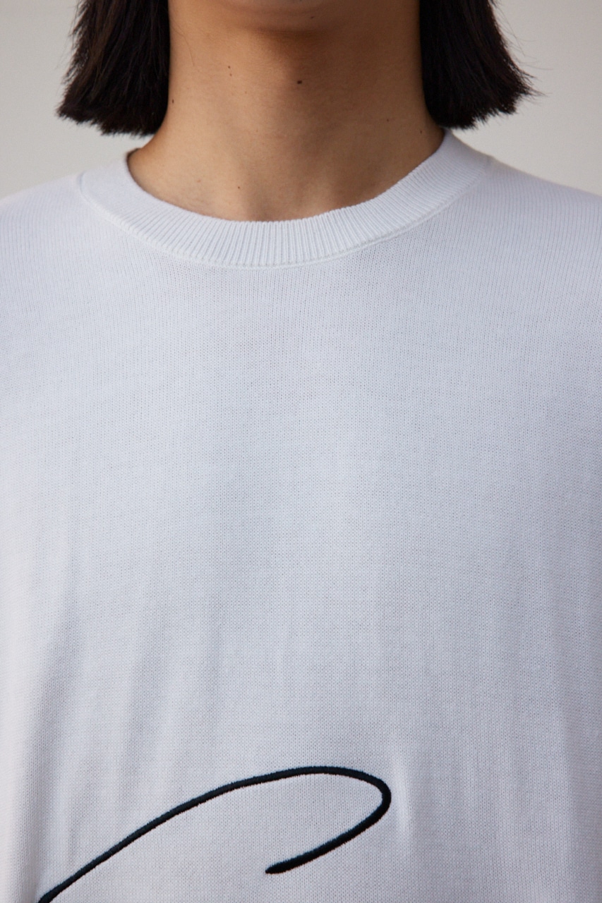 3D刺繍長袖ニットトップス WHT FREE