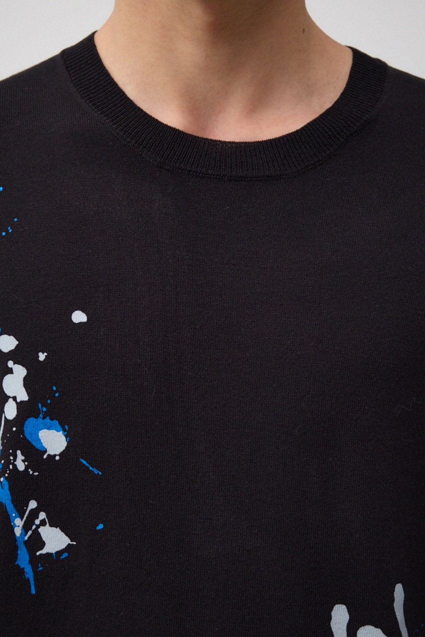 ペイントグラフィックニットトップス BLK FREE