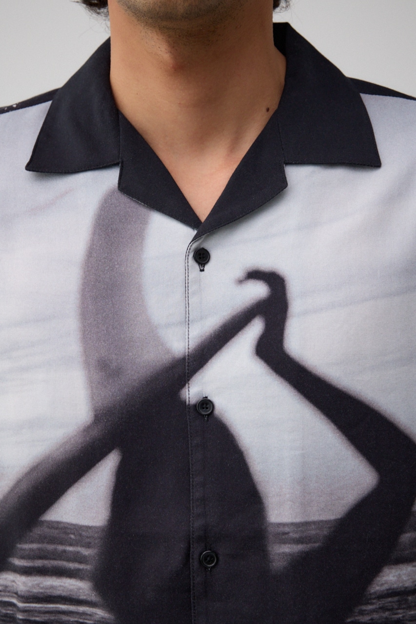 ビンテージ風サーフフォトシャツ 柄BLK FREE