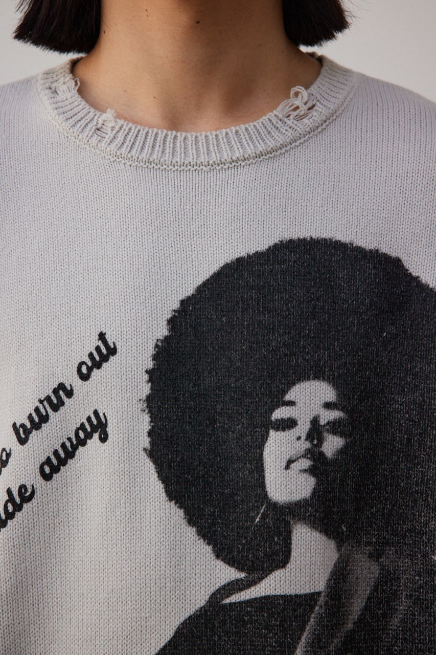 フォトプリントニットトップス GREIGE FREE