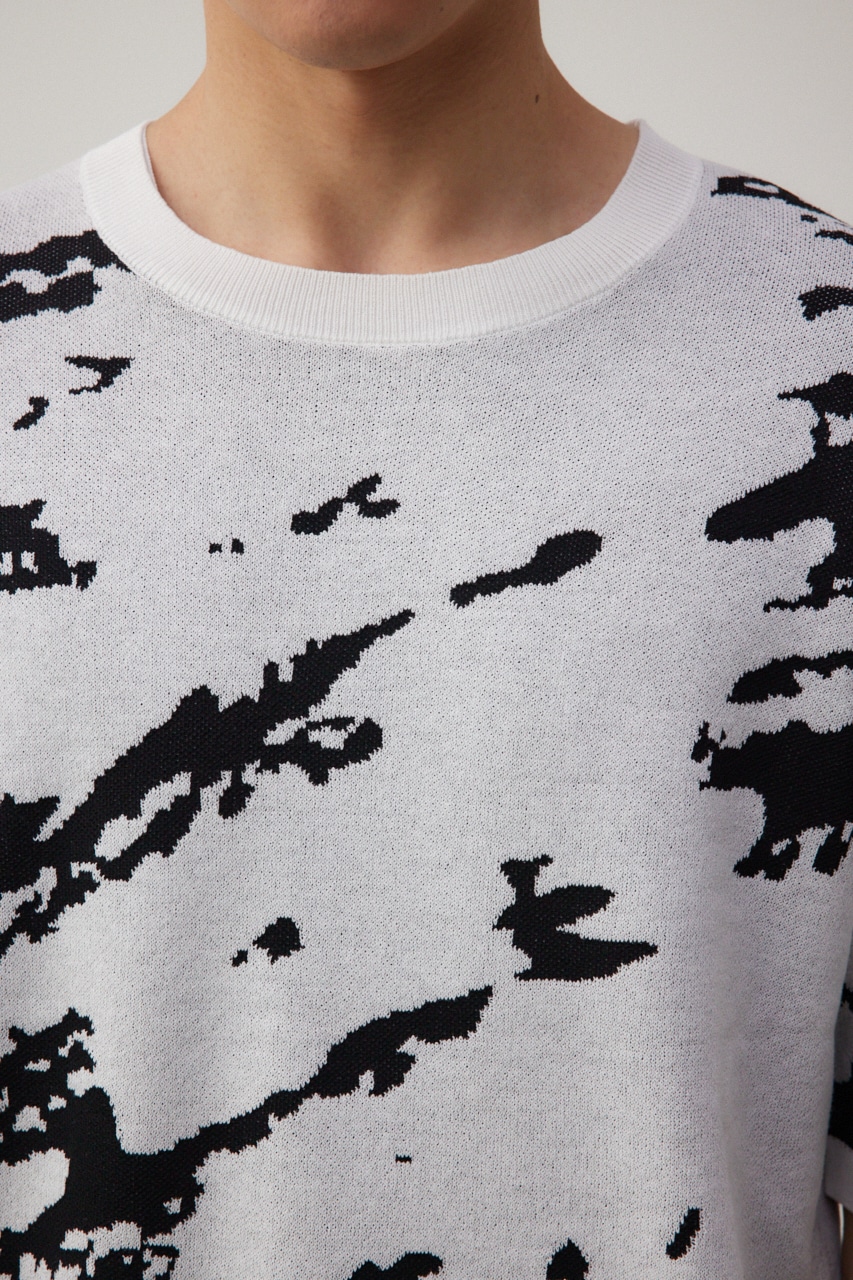 総柄半袖ニットトップス 柄WHT FREE