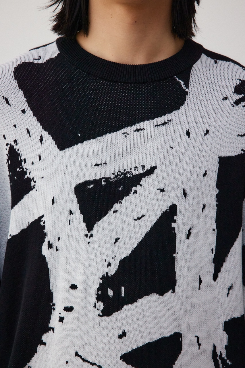 アブストラクトオーバーサイズニット 柄BLK FREE