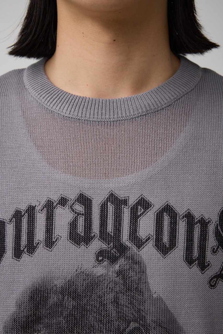 Couragcousプリント半袖ニット GRY FREE