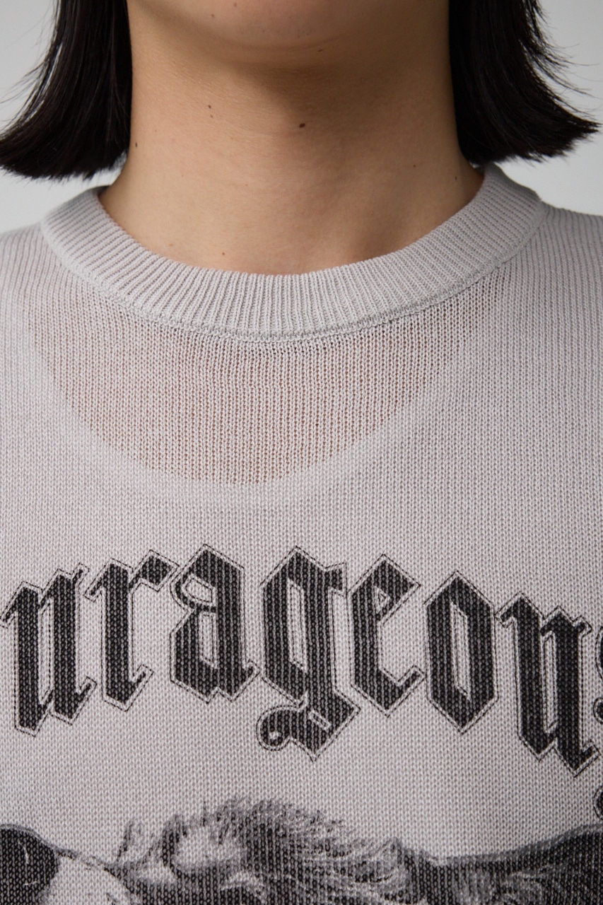 Couragcousプリント半袖ニット L/GRY FREE