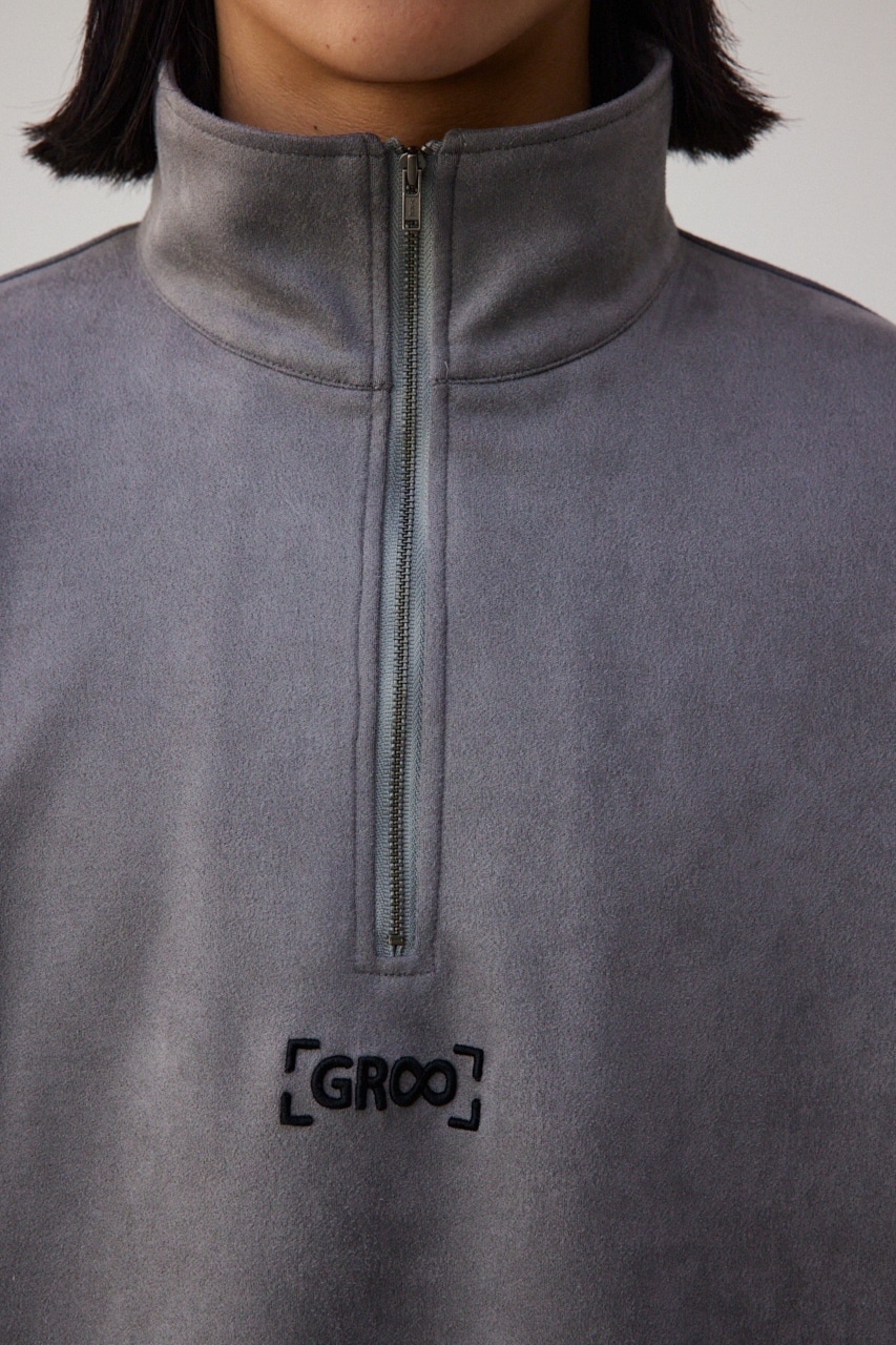 ワンポイント刺繍フェイクスウェードハーフジップ GRY FREE