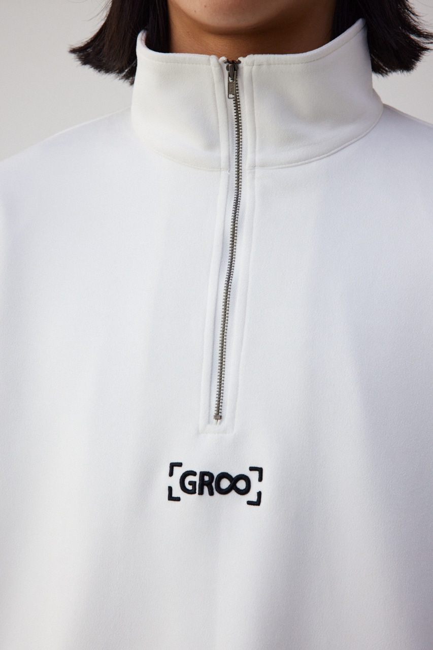 ワンポイント刺繍フェイクスウェードハーフジップ WHT FREE