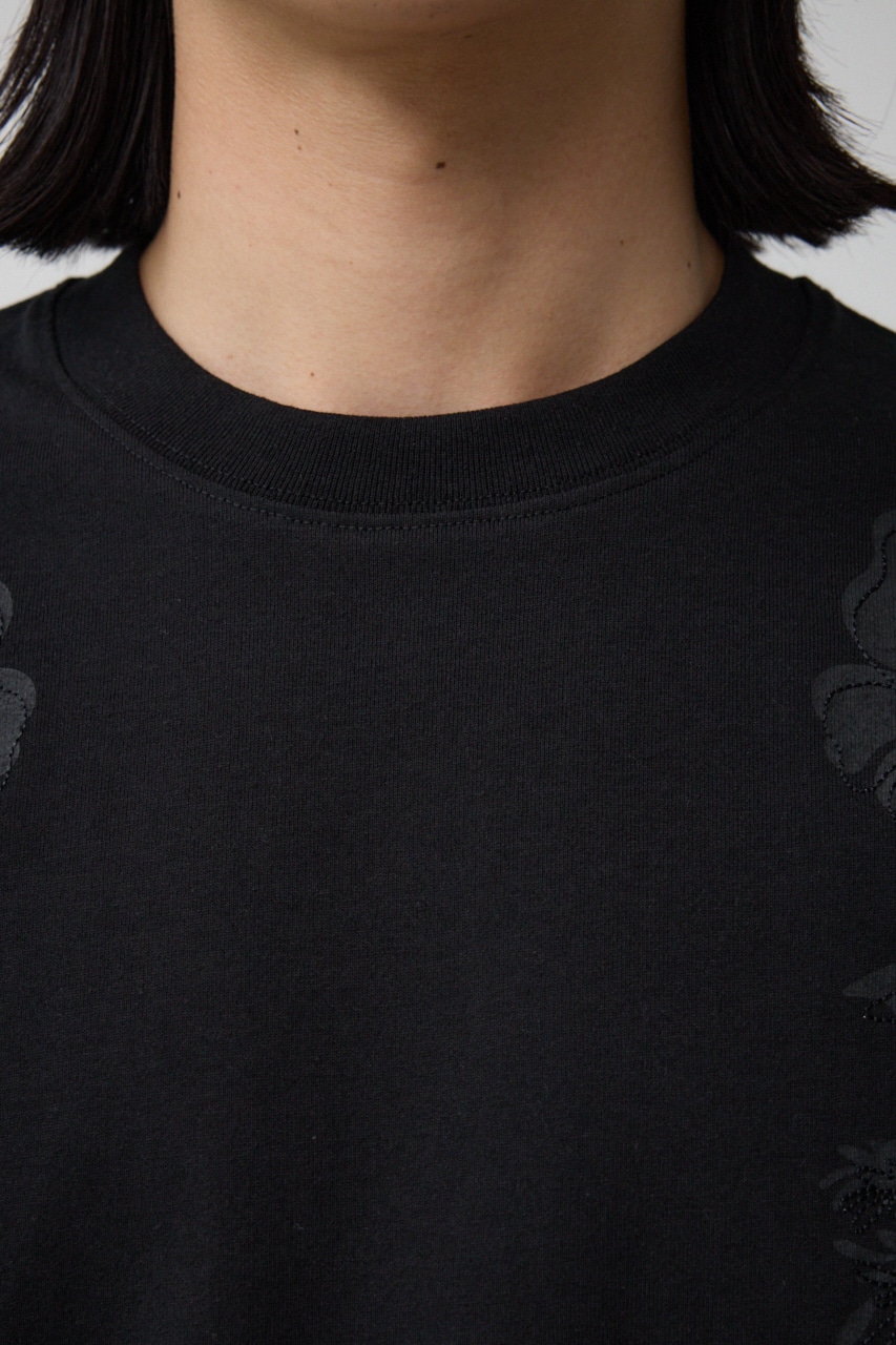 フラワープリント刺繍TEE BLK FREE