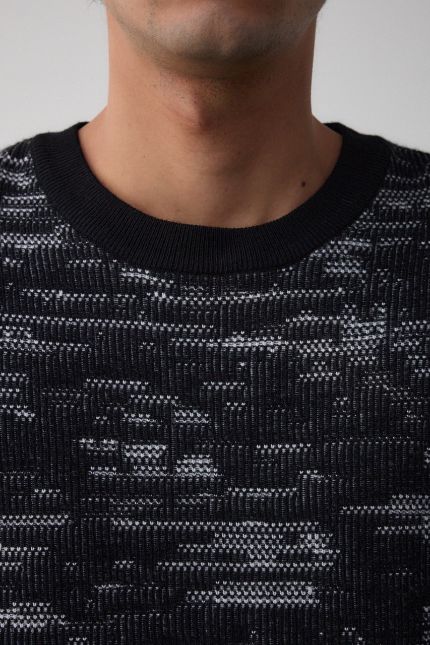 コントラストジャガードニット BLK L