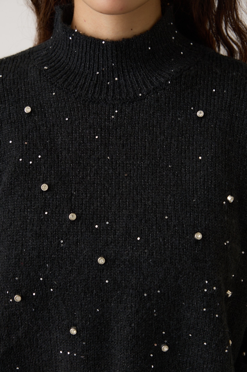 ラインストーンニット BLK FREE