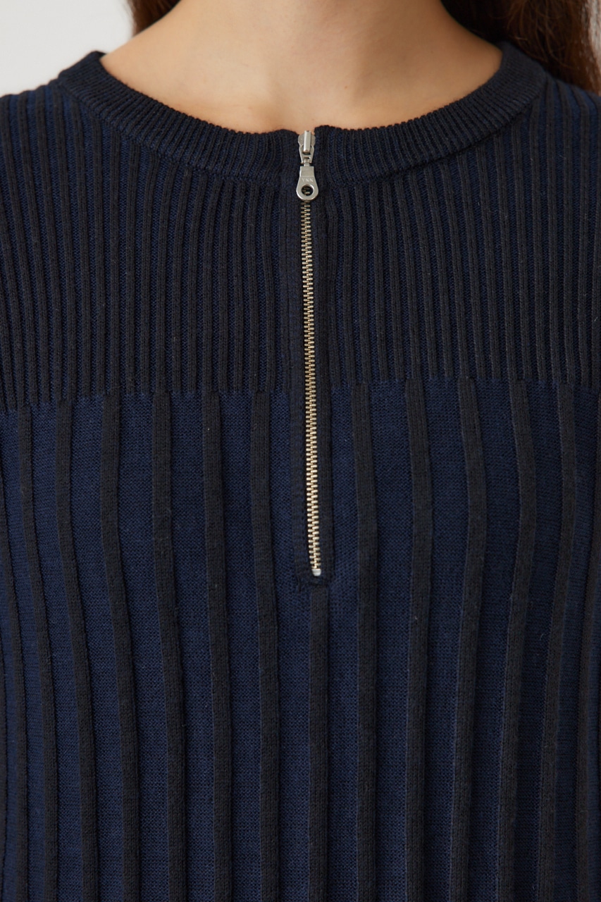 フロントジップリブニットワンピース BLK FREE