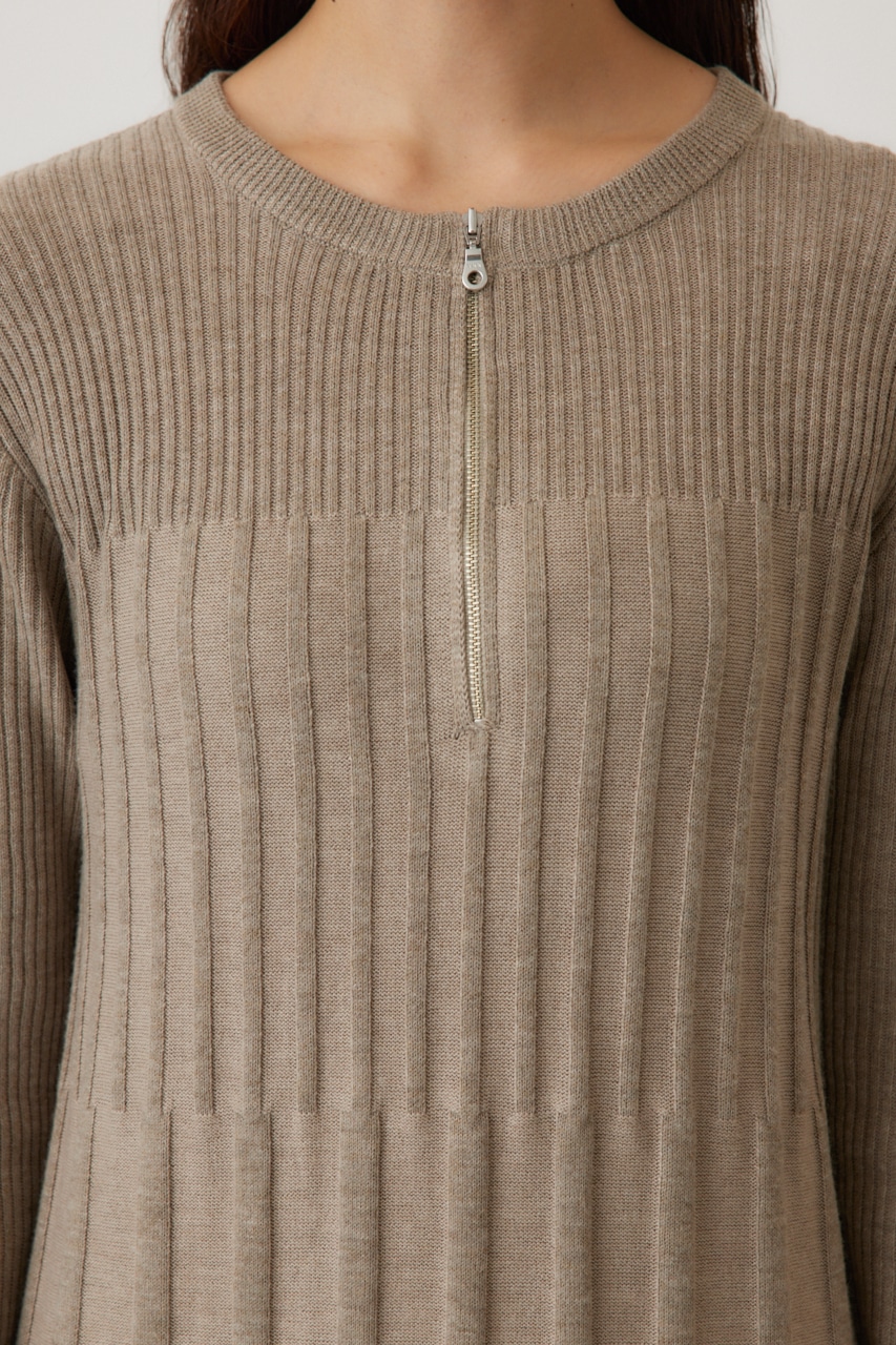 フロントジップリブニットワンピース GREIGE FREE