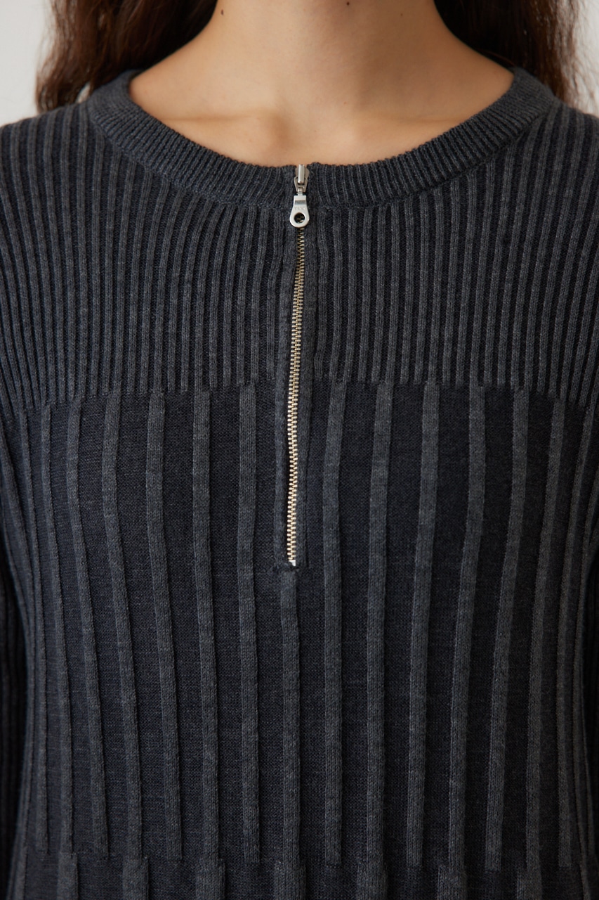 フロントジップリブニットワンピース GRY FREE