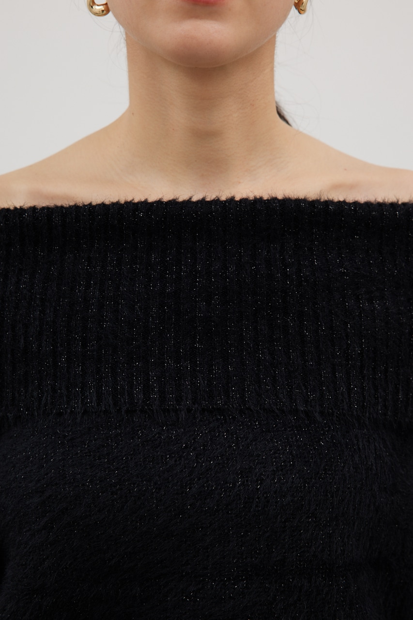 オフショルダーシャギーラメニット BLK FREE