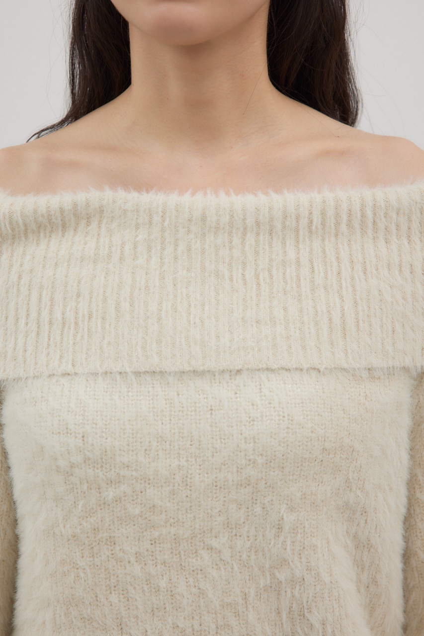 オフショルダーシャギーラメニット O/WHT FREE