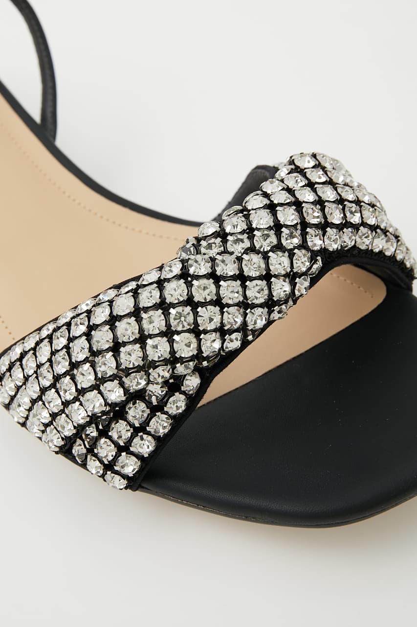 クリスタルシルバーヒールサンダル 柄BLK 22.0cm