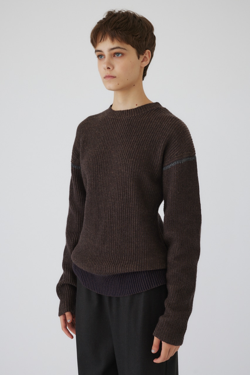 【LIMITED SALE】Curved mix color tunic BRN FREE