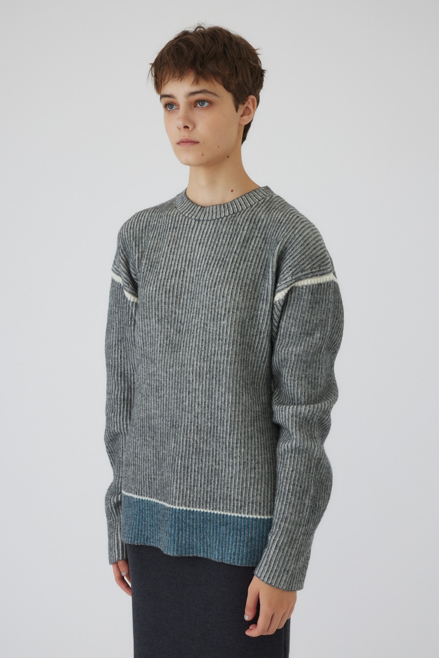 【LIMITED SALE】Curved mix color tunic L/GRY FREE