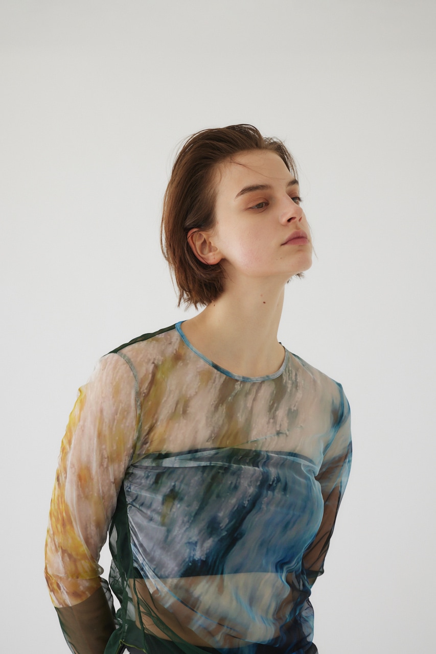 Photograph printed tops GRN FREE