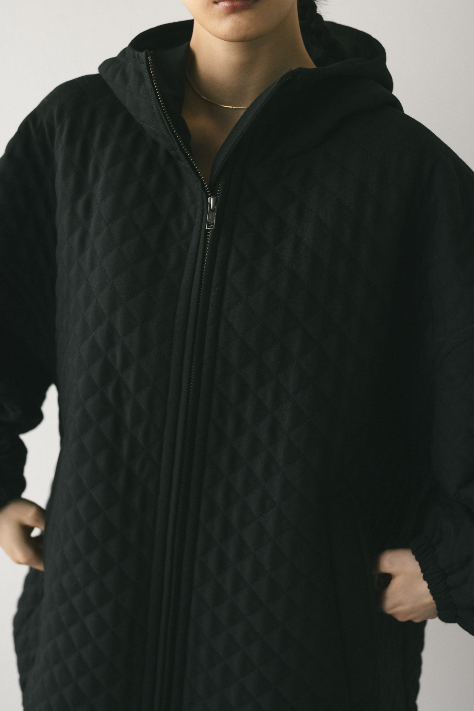 キルティングフードジャケット BLK FREE