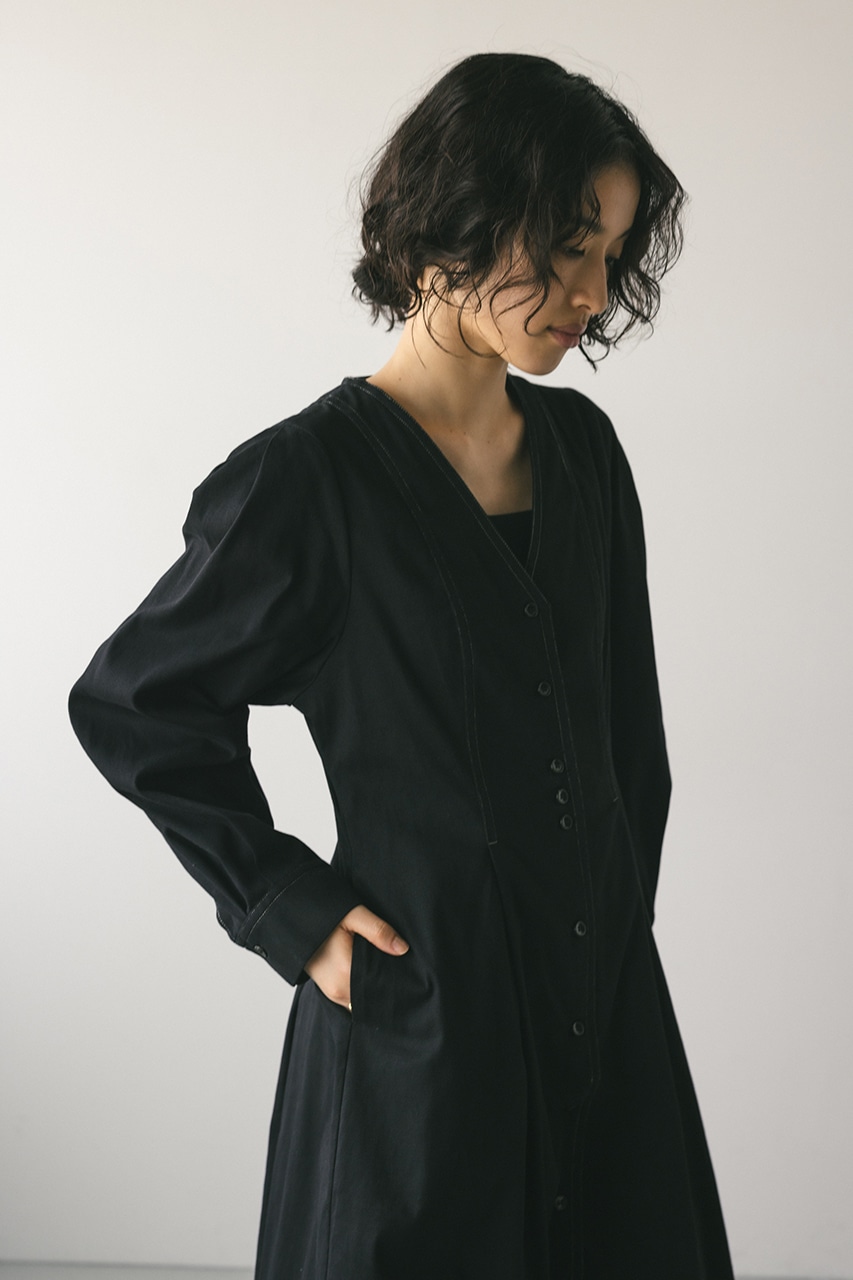 ウエストシェイプステッチワンピース BLK M