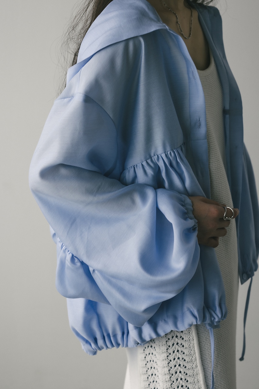 シアーギャザーフードシャツブルゾン SAX FREE