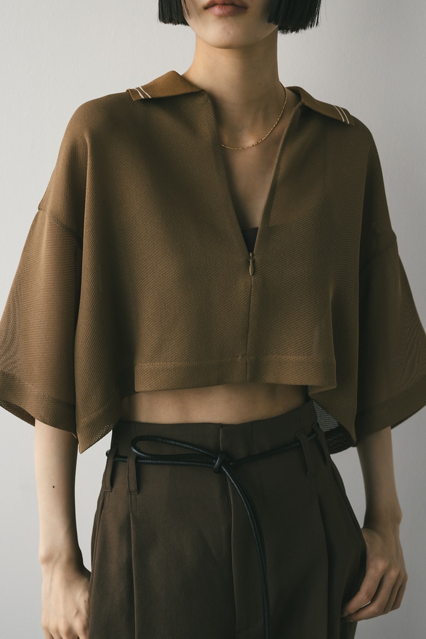 ラインカラーメッシュトップ BRN FREE