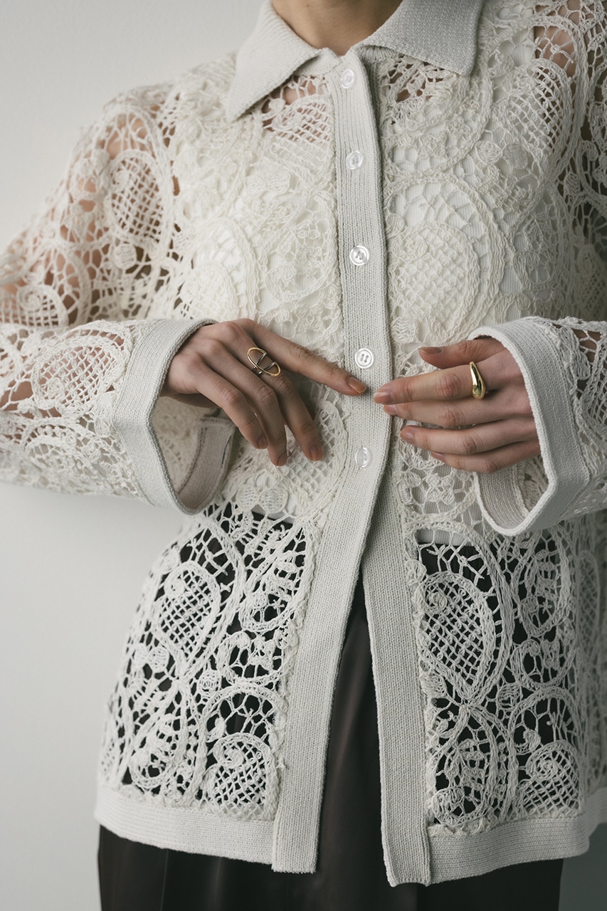 クロシェレースニットシャツ WHT FREE