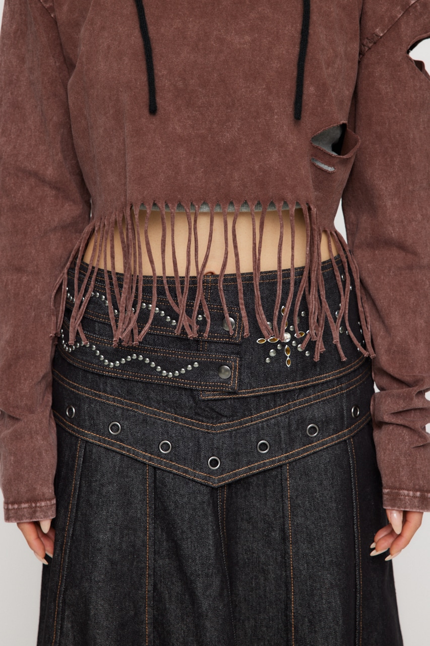 LAGUA GEM | DAMAGE HEM FRINGE トップス (Tシャツ・カットソー