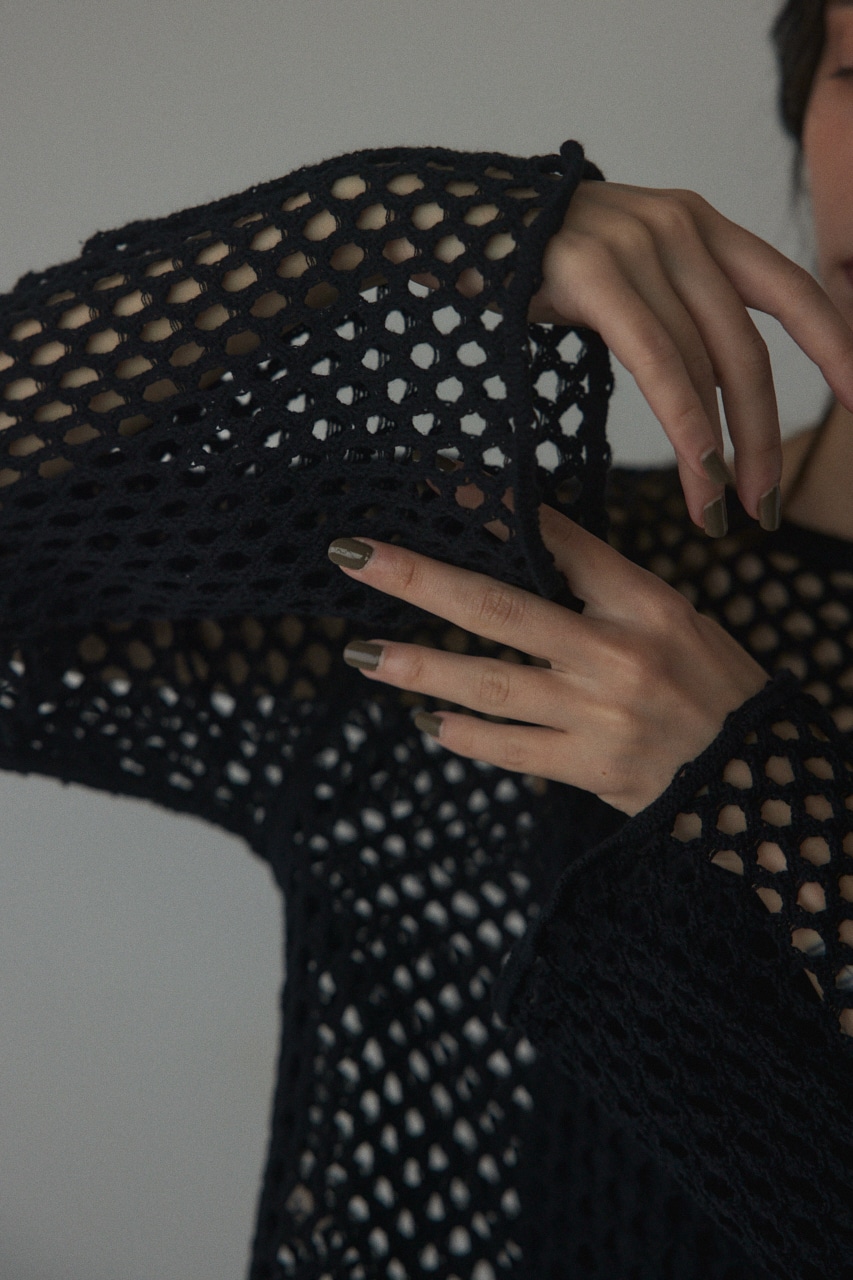 2way mesh knit cardigan BLK FREE