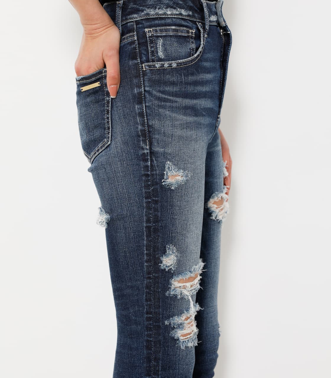 rienda ターンカラーH／W DENIMアンクルパギンス （Crash DENIM J／W  