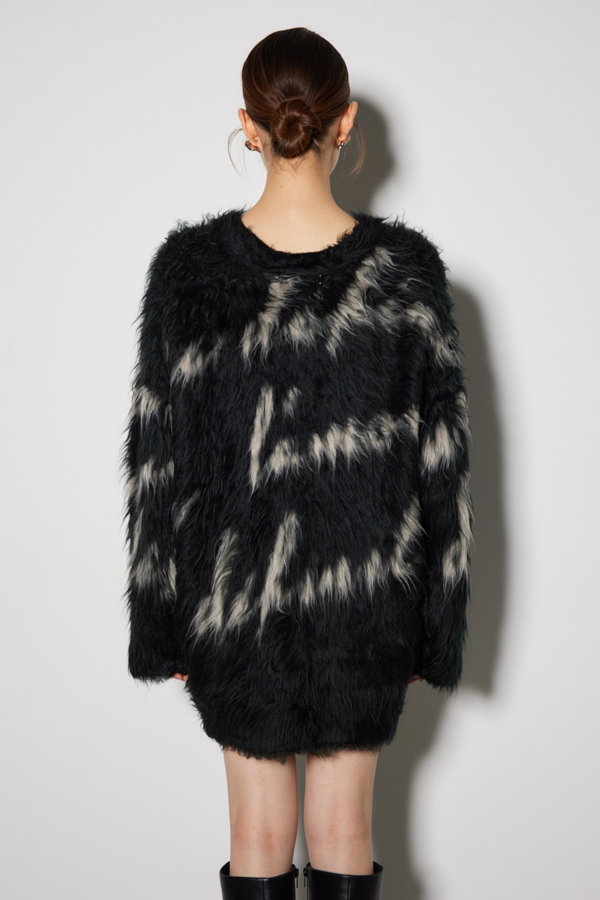 【岡崎紗絵さん着用アイテム】2WAYロングシャギールーズジャガードニットカーデ 柄BLK FREE